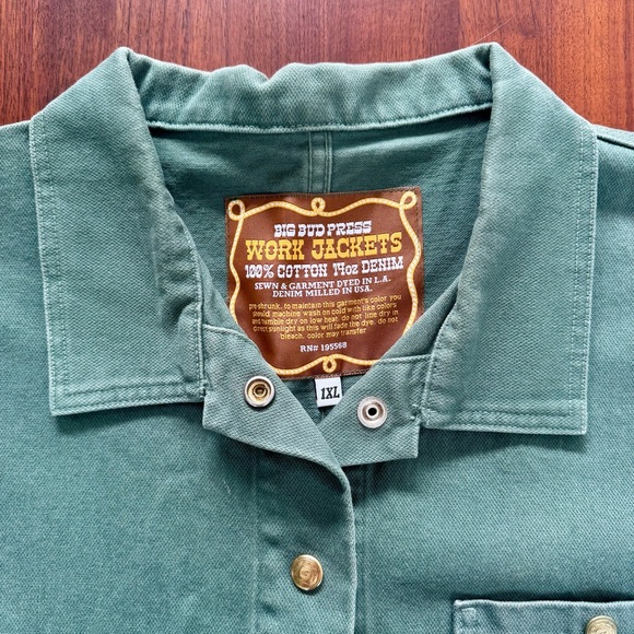 Big Bud Press Denim Work Jacket Emerald Green Unisex 1XL 100% Cotton Plus Size - Picture 11 of 16